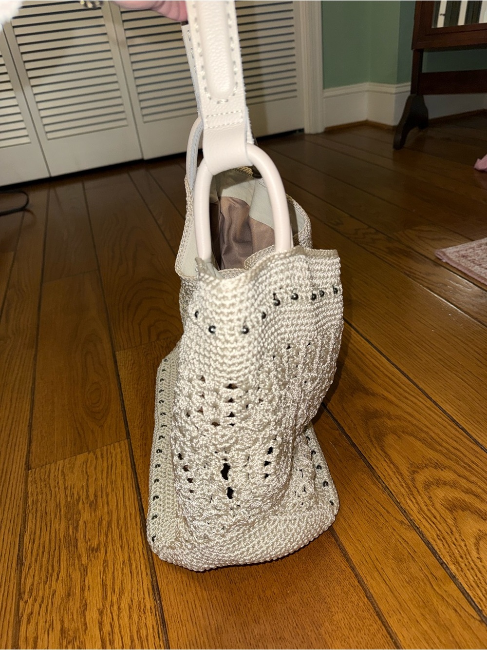 The Sak Crochet Tote in Cream with Leather Handles - Picture 9 of 13